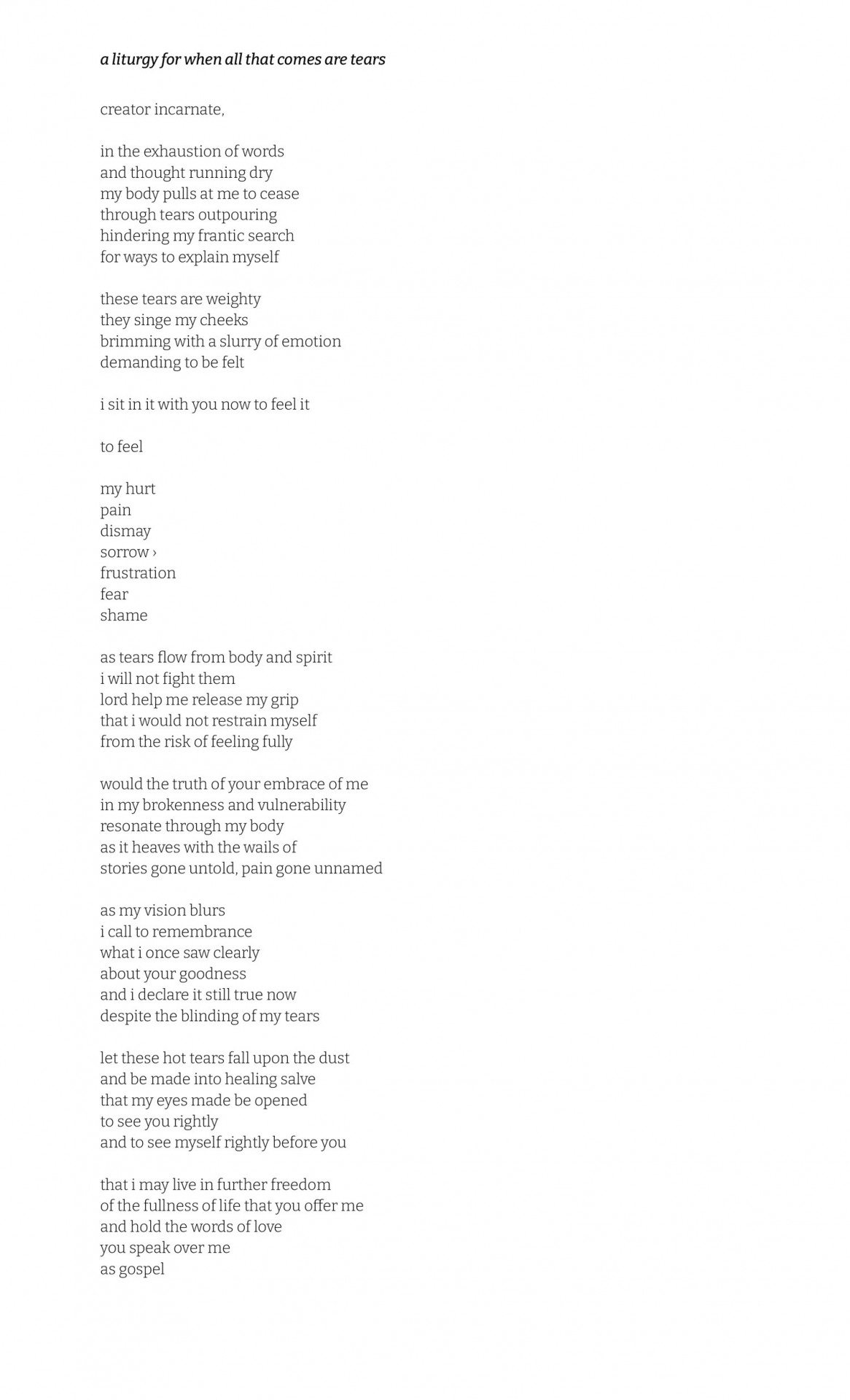 a liturgy for when all that comes are tears
